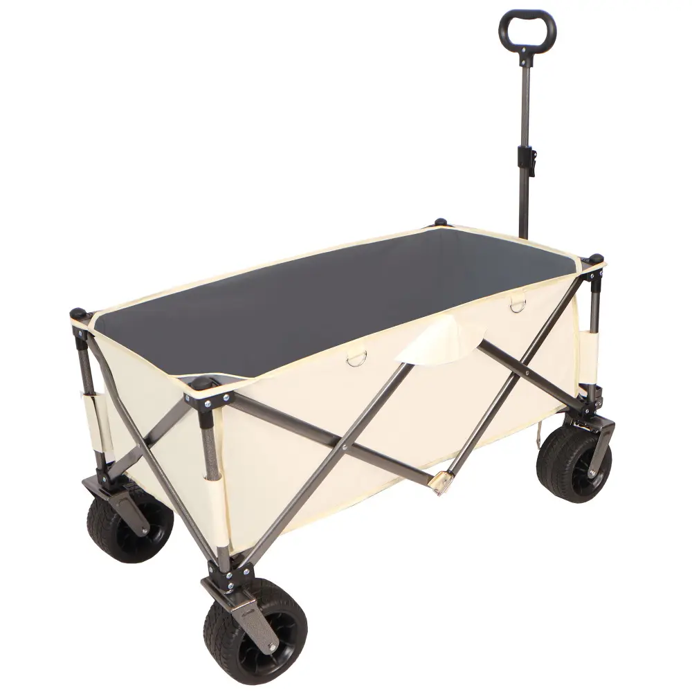 Folding Cart, Heavy Duty Utility Beach Cart with Large Wheels, Adjustable Handle Drink Holder  Tool Cart