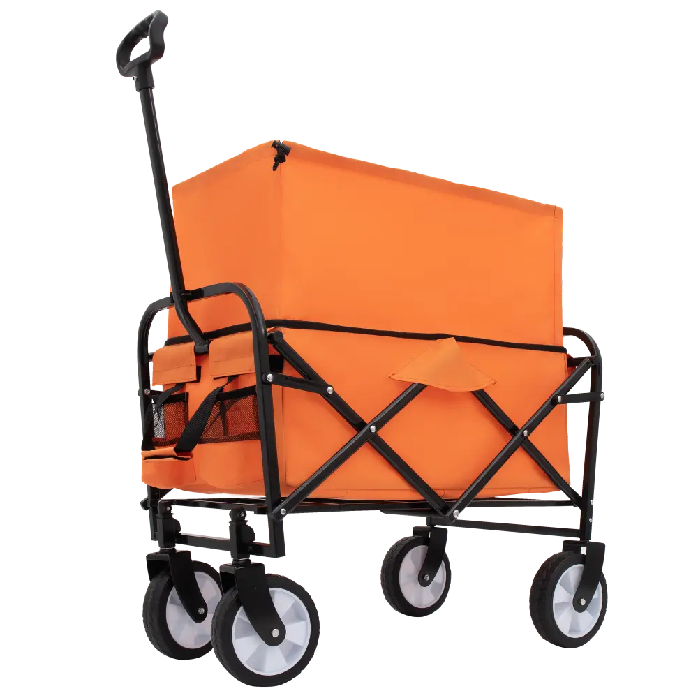 Four-wheeled Beach Cart Heavy-duty Utility Cart Grocery Cart, All-terrain Wheels Black Trolley  Trolley  Folding Cart