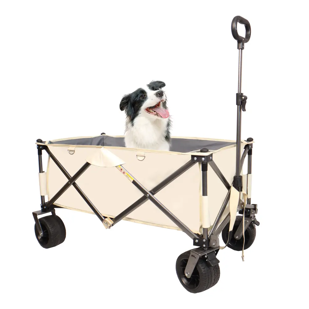 Folding Cart, Heavy Duty Utility Beach Cart with Large Wheels, Adjustable Handle Drink Holder  Tool Cart