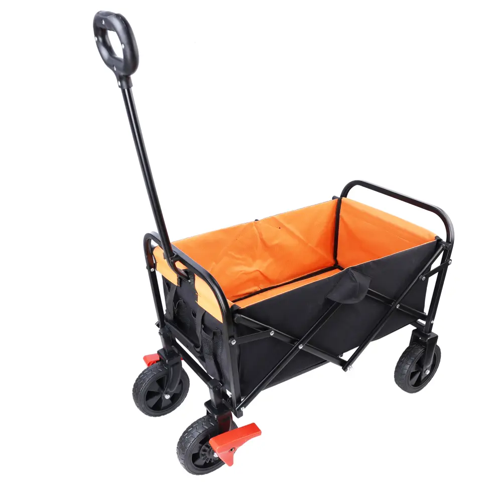 Folding Wagon Garden Shopping Beach Cart (brake+orange+black) Carrito Plegable Con Ruedas  Carretilla Plegable
