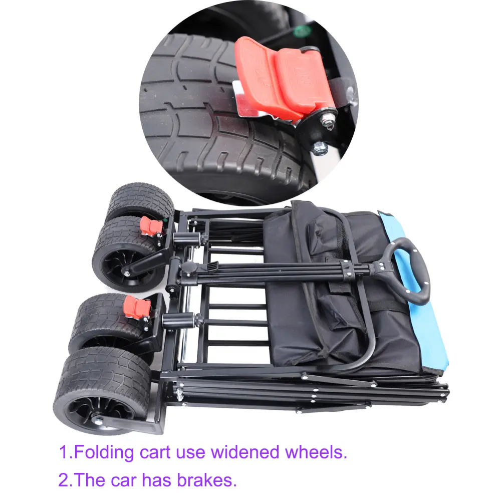 Large Capacity Folding Cart Extra Long Extender Folding Cart (Black + Blue) Carrito Plegable Con Ruedas  Carretilla Plegable