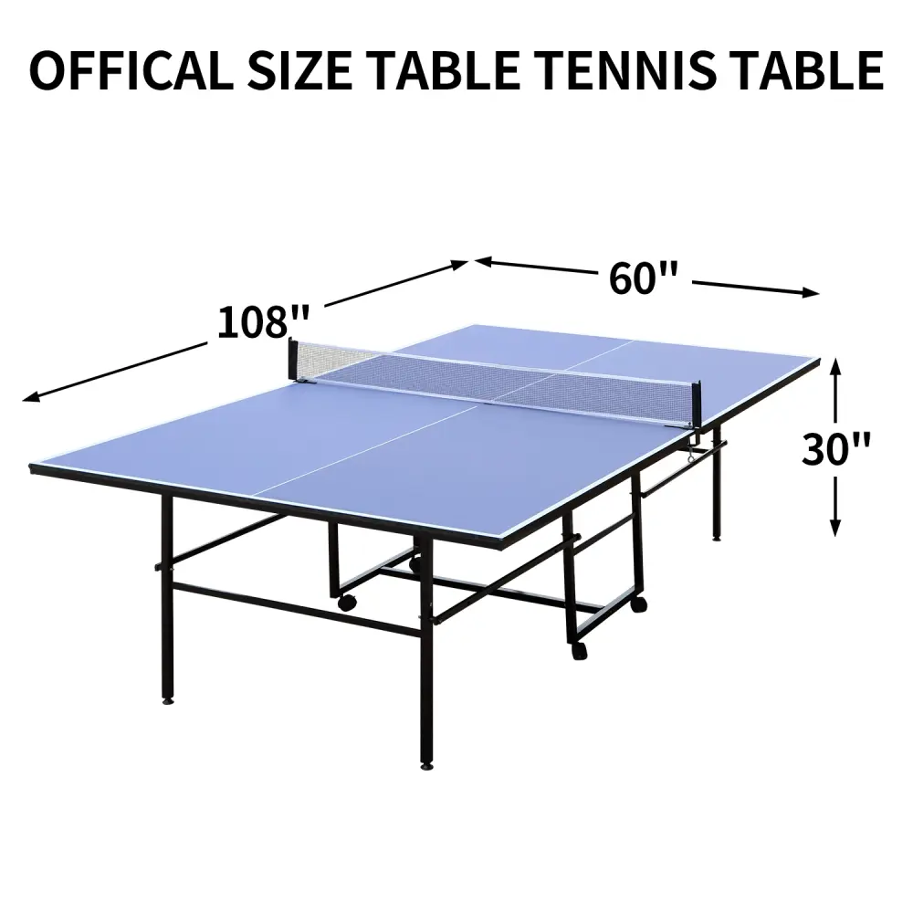 9ft Mid-Size Table Table Foldable & Portable Ping Pong Table Set for Indoor Games with Net, 2 Table Tennis Paddles and 3 Balls