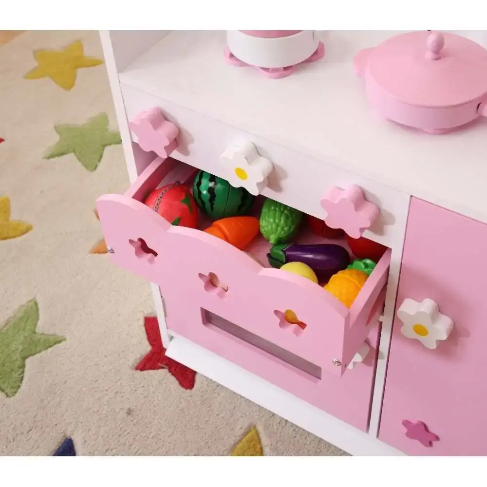Kids Funnel 2 In 1 Pink Pretend Play Kitchen and Market Stal Set Kids Cooking Playset Toy Accessories Kids Cooking Pots Set