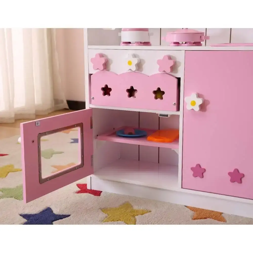 Kids Funnel 2 In 1 Pink Pretend Play Kitchen and Market Stal Set Kids Cooking Playset Toy Accessories Kids Cooking Pots Set