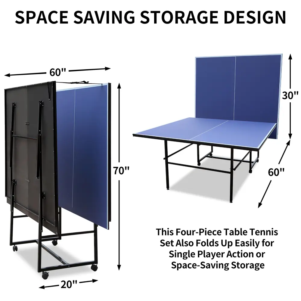 9ft Mid-Size Table Table Foldable & Portable Ping Pong Table Set for Indoor Games with Net, 2 Table Tennis Paddles and 3 Balls
