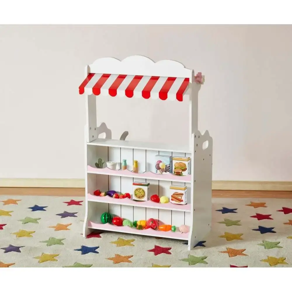 Kids Funnel 2 In 1 Pink Pretend Play Kitchen and Market Stal Set Kids Cooking Playset Toy Accessories Kids Cooking Pots Set