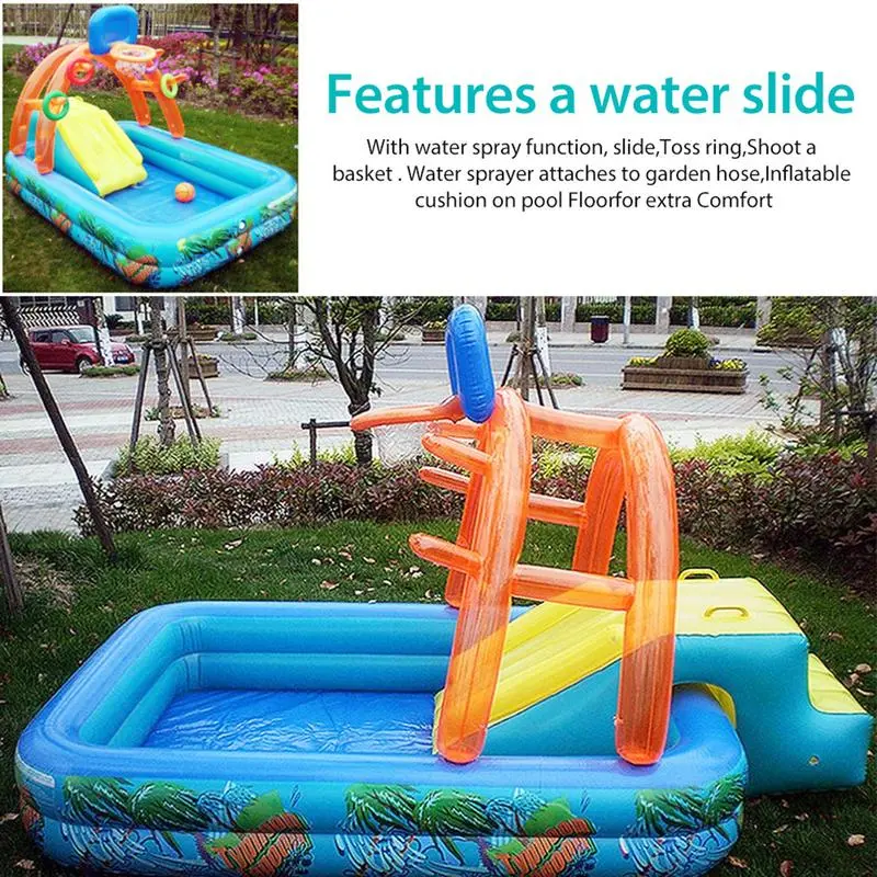 New Water Slide Children Fun Lawn Water Slides Iatables Pools Ring Tosses Game For Kids Summer Slide Set Backyard Outdoor Toys