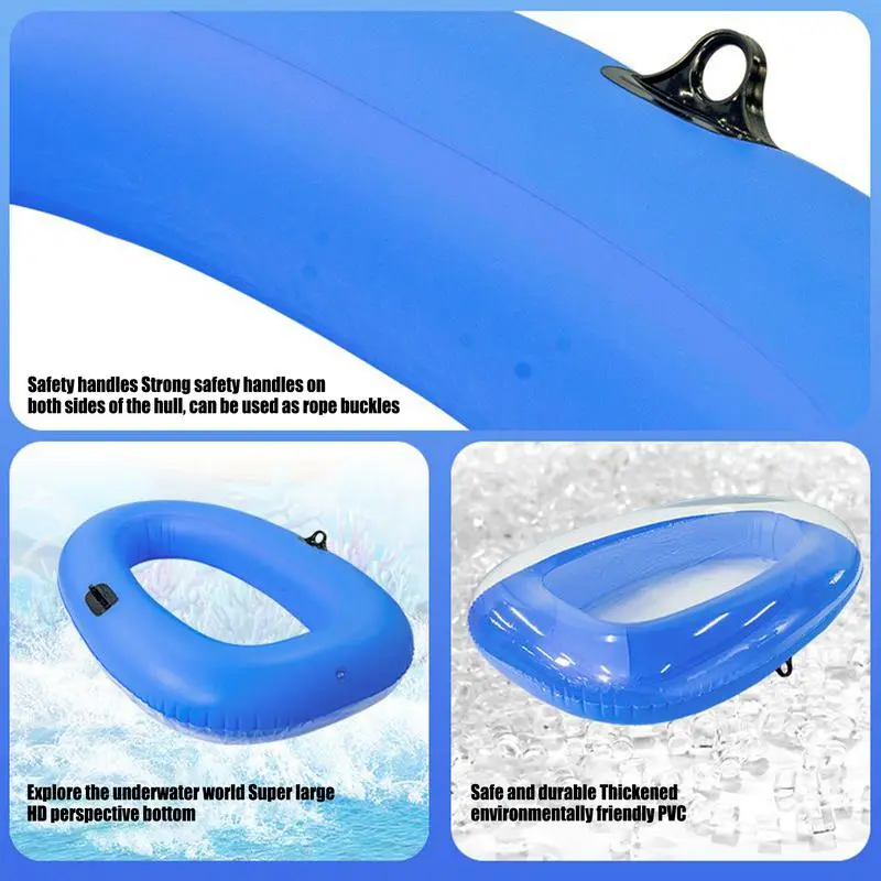 Inflatable Boat Clear Bottom Lake Raft 62.9x43.3 Inch Water Raft Lake Boat for Kids Adults Relaxing Floating Leisure Beach River
