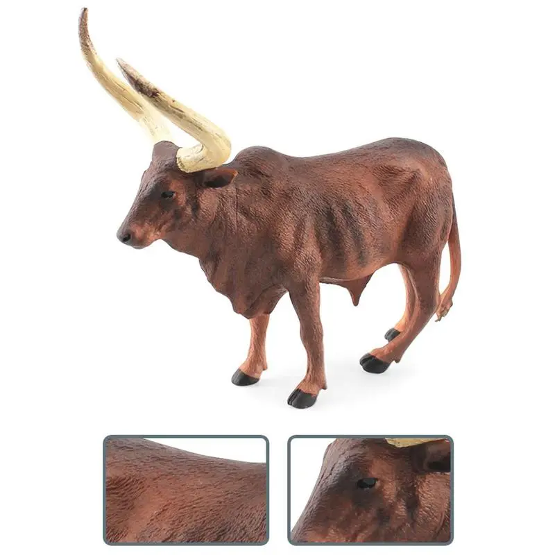 Simulation Solid Bull Cattle Action Figure Collectible Toys Buffalo Animal Early Educational Learn Cognitive Kids Movable Toy