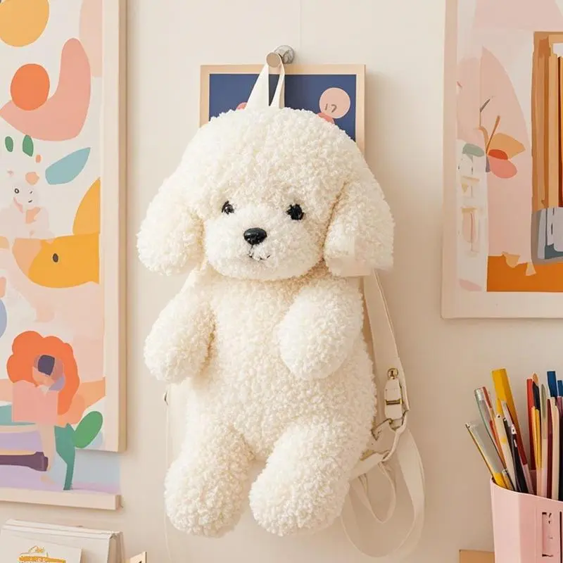 Cute Dog Shape Realistic Adorable Purse Soft Stuffed Animal Shoulder Bag For School Girl Children Women Outdoor Travel Accessory