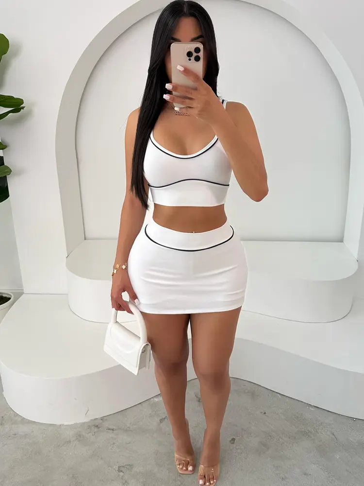kliou Summer Matching 2 Piece Set Women Stripe Panelled Square Neck Camis+High Waist Slim Skirts Female Coordinate Active Outfit