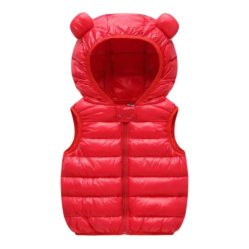 New Baby Boys Girls Warm Down Vest Autumn Winter Cotton Waistcoat With Ears Kids Outerwear Children Clothing Hooded Jacket Vests