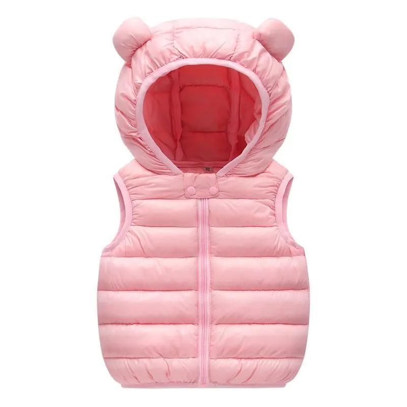 New Baby Boys Girls Warm Down Vest Autumn Winter Cotton Waistcoat With Ears Kids Outerwear Children Clothing Hooded Jacket Vests