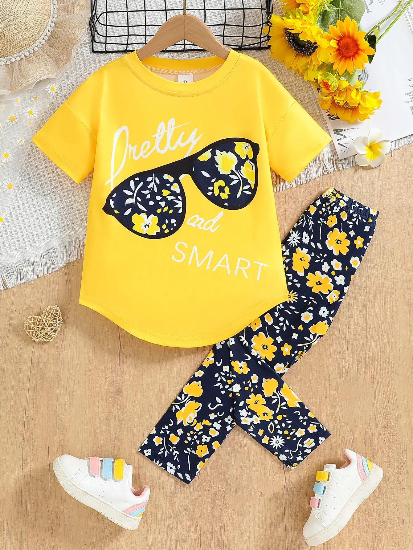 4-7 Years Girls Clothing Set Summer Cotton Short Sleeve Tops Pants 2Pcs Suit For Kids Birthday Present Toddler Children Clothes