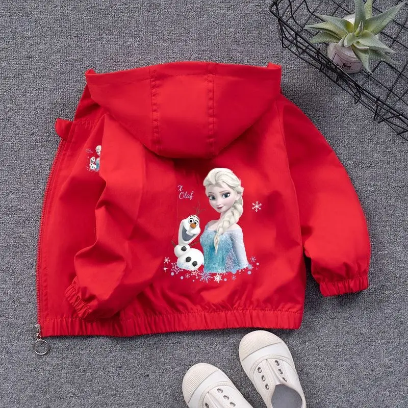 Spring Autumn Fashion Girls Jacket Cartoon Anna Elsa Zipper Hooded Windbreaker Coat For 2-7Years Kids Children Outerwear Clothin