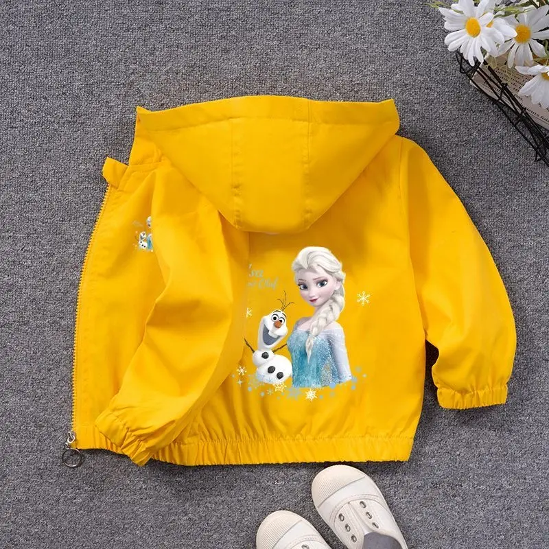 Spring Autumn Fashion Girls Jacket Cartoon Anna Elsa Zipper Hooded Windbreaker Coat For 2-7Years Kids Children Outerwear Clothin