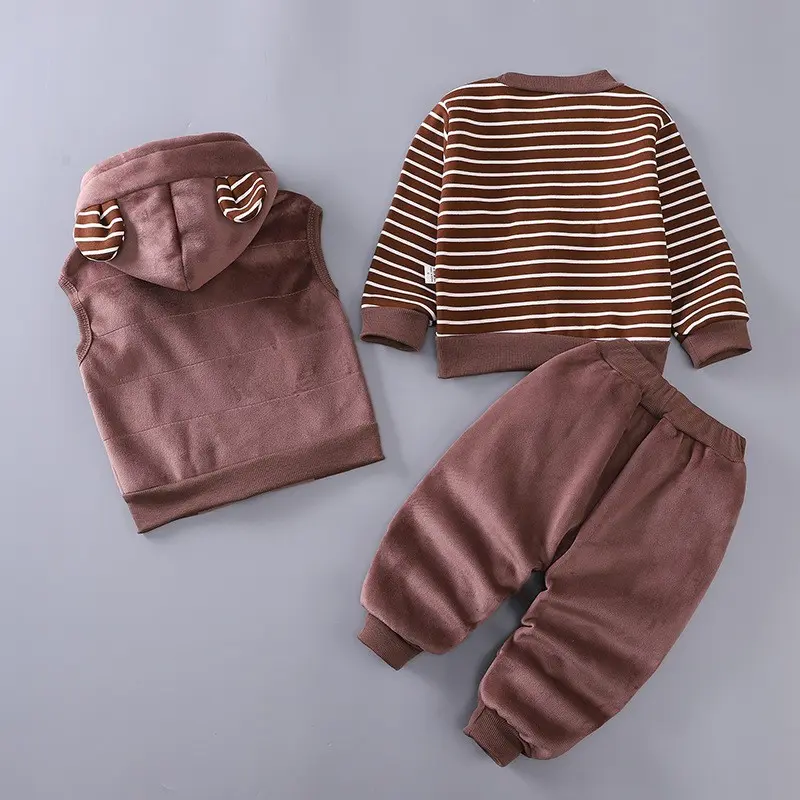 Autumn Winter Baby Boys Clothing Set Cartoon Cute Dog Fleece Warm Hooded Vest Coat Pants 3Pcs Suit for 1-4 Years Kids Clothes