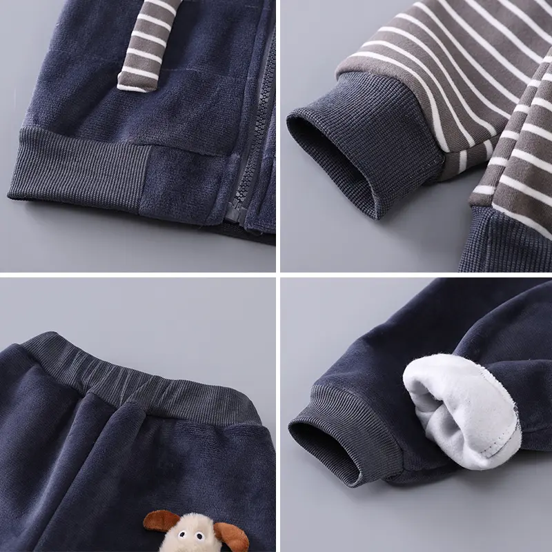 Autumn Winter Baby Boys Clothing Set Cartoon Cute Dog Fleece Warm Hooded Vest Coat Pants 3Pcs Suit for 1-4 Years Kids Clothes