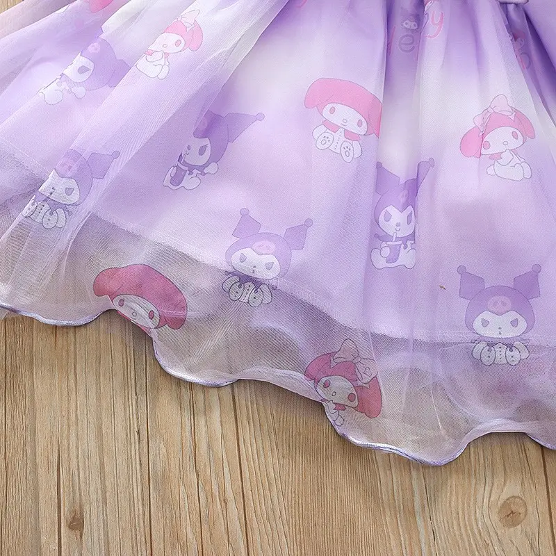 Fashion Girls Dress Spring Autumn Mesh Cartoon Kuromi Long Sleeve Princess Dresses for 2-6 Years Kids Birthday Party Costume