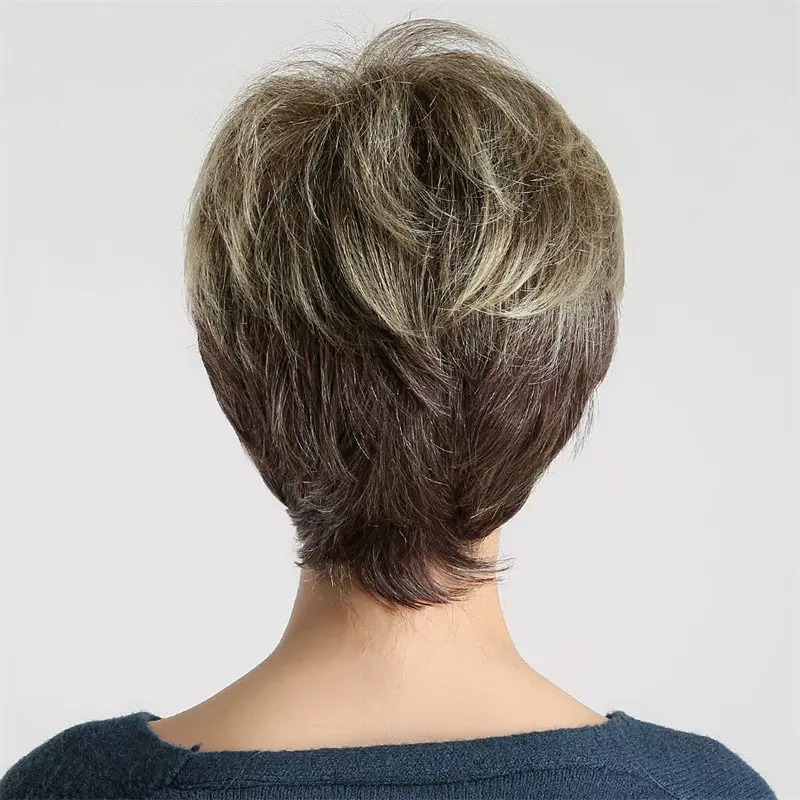 Fashion synthetic fiber wig female diagonal bangs short curly hair fashion highlights short high temperature silk head set full