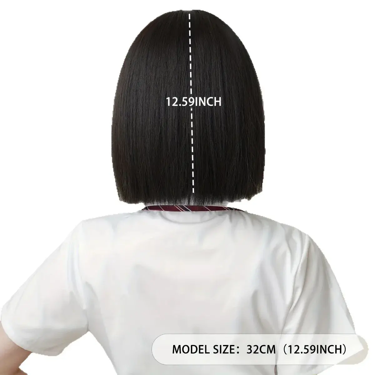 Short black bob-style synthetic wig for Halloween party cosplay, cosplay wig, daily high-temperature hair accessory wig set