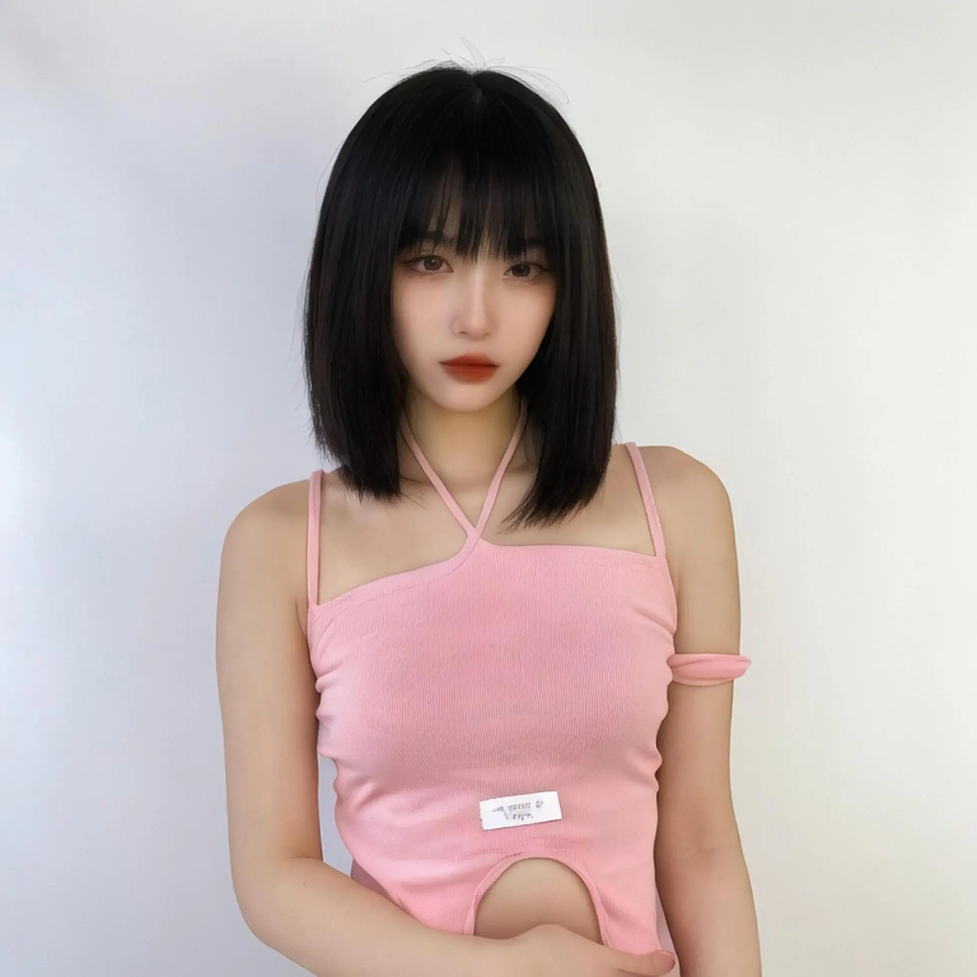 Fashion wig synthetic synthetic fiber female short hair bobo head air bangs lolita high temperature silk wig full head cover