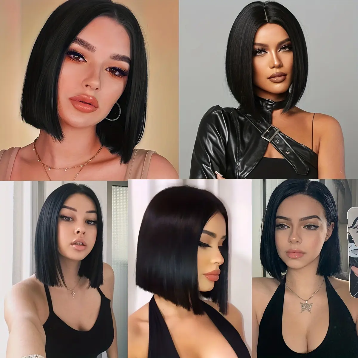 Black parting short straight hair synthetic wig for party, daily use, Halloween cosplay, high-temperature hairnet
