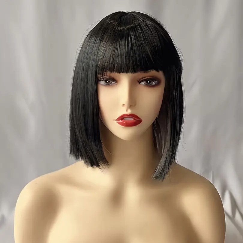 New synthetic synthetic fiber black gradient Granny gray fringe high temperature silk mechanism complete wig head cover