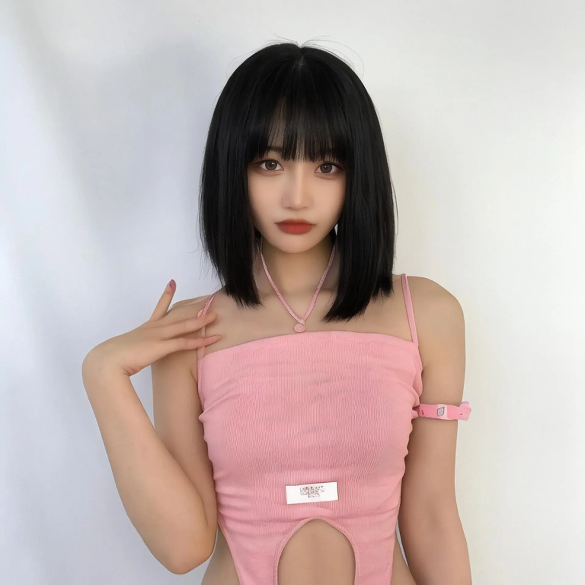 Fashion wig synthetic synthetic fiber female short hair bobo head air bangs lolita high temperature silk wig full head cover