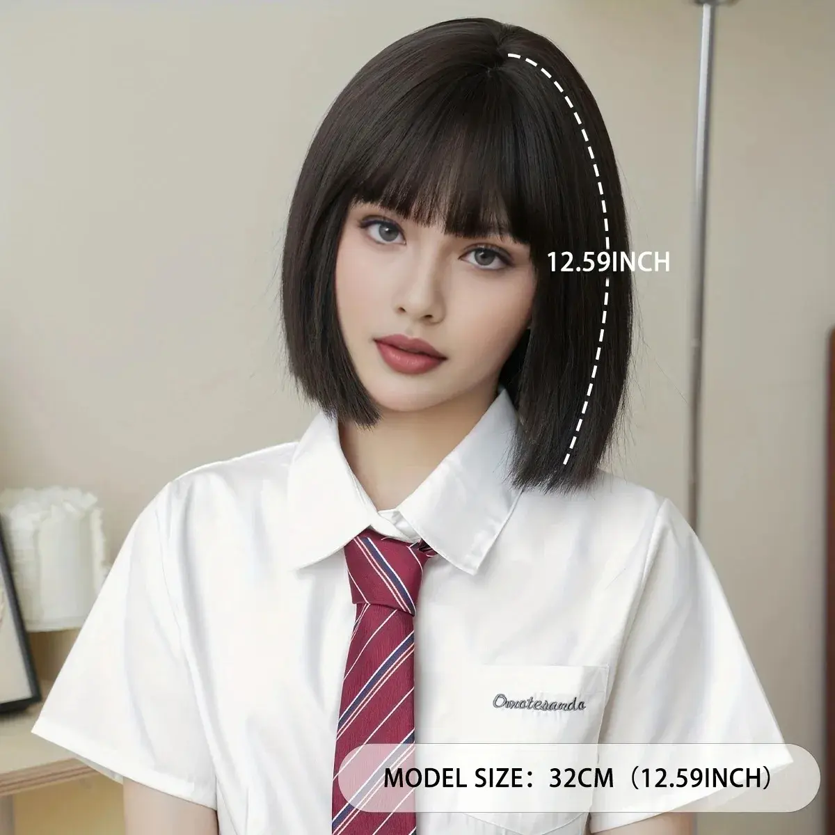 Short black bob-style synthetic wig for Halloween party cosplay, cosplay wig, daily high-temperature hair accessory wig set