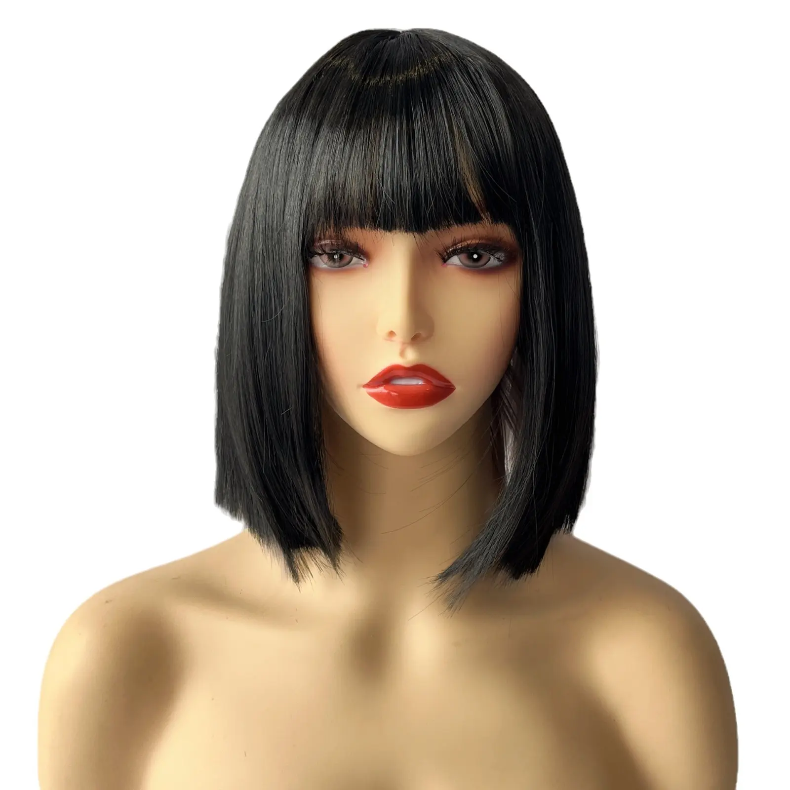 New synthetic synthetic fiber black gradient Granny gray fringe high temperature silk mechanism complete wig head cover
