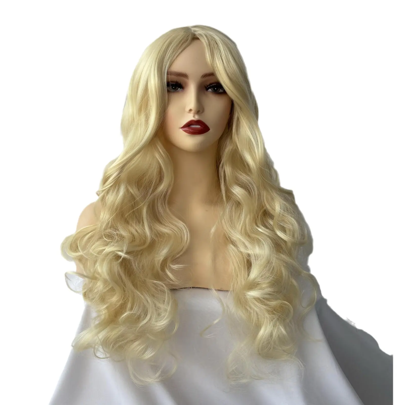 Fashion synthetic fiber wig women's middle section long curly hair black high temperature silk mechanism fake head cover