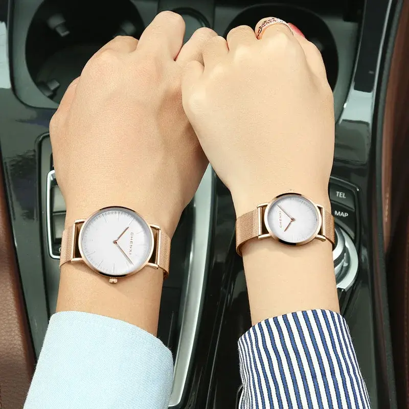 Fashion Minimalism Women Men Lover's Watches Waterproof Rose Gold Pair Couple Wristwatch Simple Casual Dress Watch Gift Clock