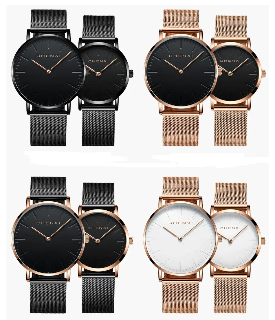 Fashion Minimalism Women Men Lover's Watches Waterproof Rose Gold Pair Couple Wristwatch Simple Casual Dress Watch Gift Clock