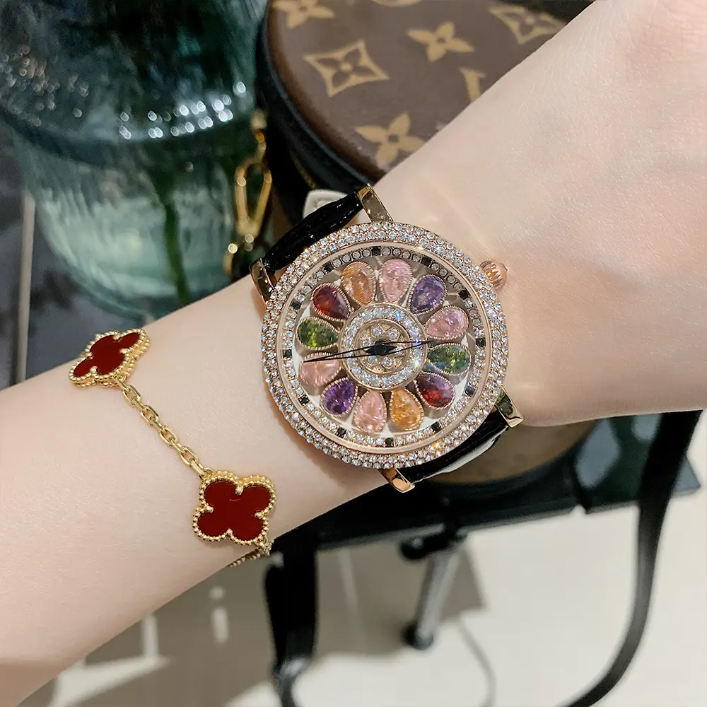 Unique Luxury Rose Gold Watches for Women Rotatable Dial Rhinestone Diamond Creative Fashion Women's Watches Waterproof Clock