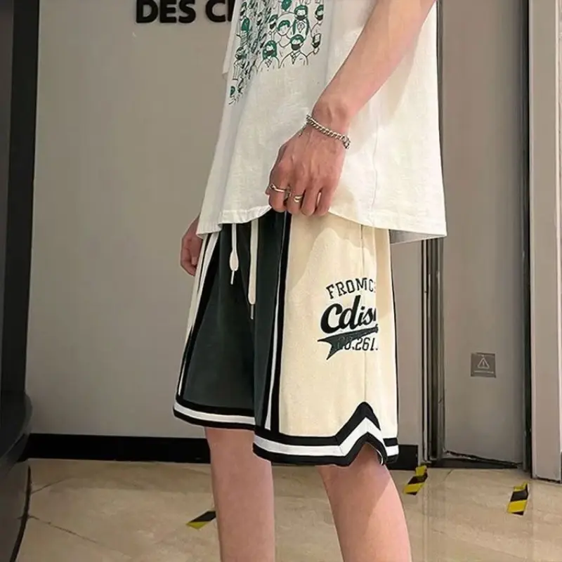 Summer Travel Men's Shorts Sport Baggy Embroidered Basketball Shorts Retro US Streetwear Loose Fit Athletic Casual Short