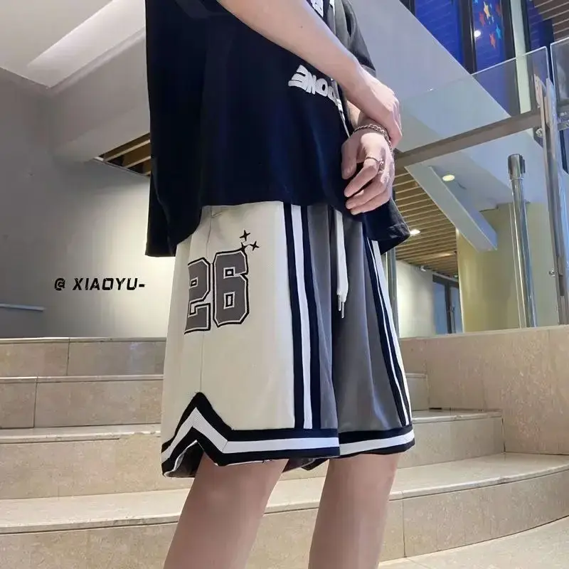 Summer Travel Men's Shorts Sport Baggy Embroidered Basketball Shorts Retro US Streetwear Loose Fit Athletic Casual Short