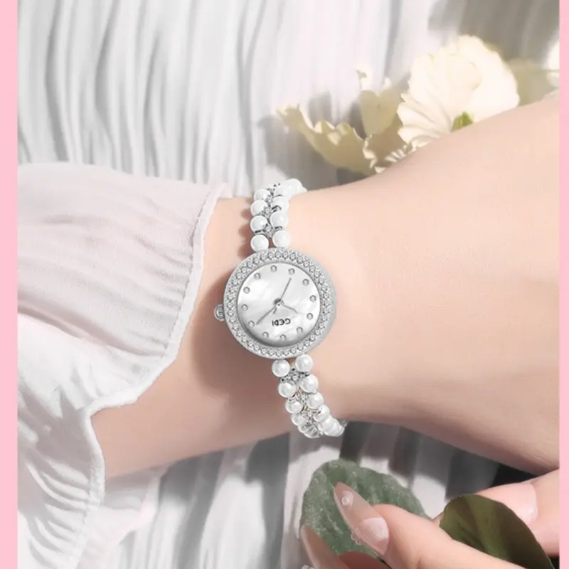 Fashion Women Watches Luxury Elegant Casual Lady's Imitation Pearl Bracelet Watches Silver Waterproof 3Bar Top Brand Gift Clock