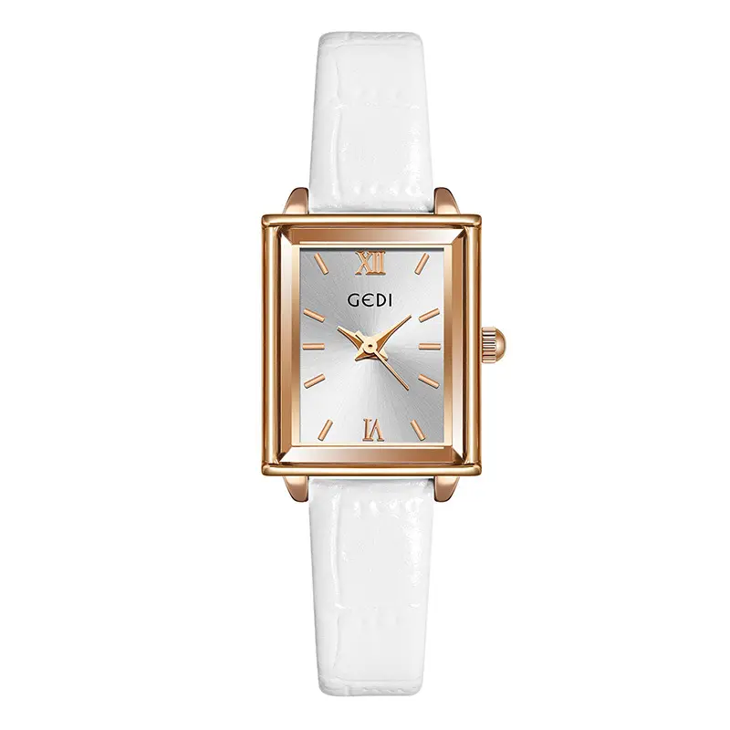Simple Quartz Watches for Women Top Quality Luxury Brand GEDI Leather Wristwatch Rectangle Clock Dial Ladies Dress Accessories