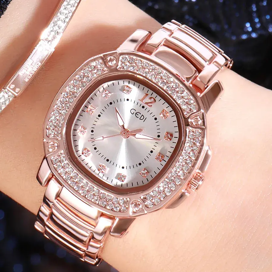 Luxury Top Brand Women Watches Creative Square Rhinestone Dimond Quartz Wristwatch for Lady Waterproof Female Dress Clock Gift