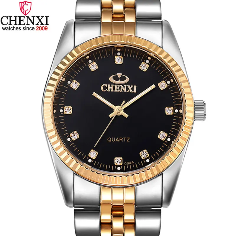 CHENXI Luxury Men Watch Silver Between the Gold Rhinestone Lover's Wristwatch Nail Strap Classic Retro Man Women Business Watch