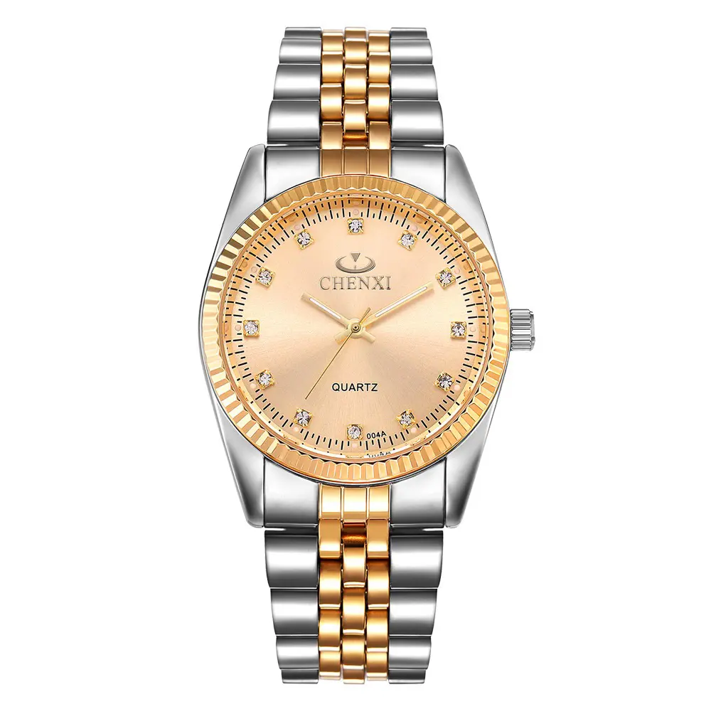 CHENXI Luxury Men Watch Silver Between the Gold Rhinestone Lover's Wristwatch Nail Strap Classic Retro Man Women Business Watch