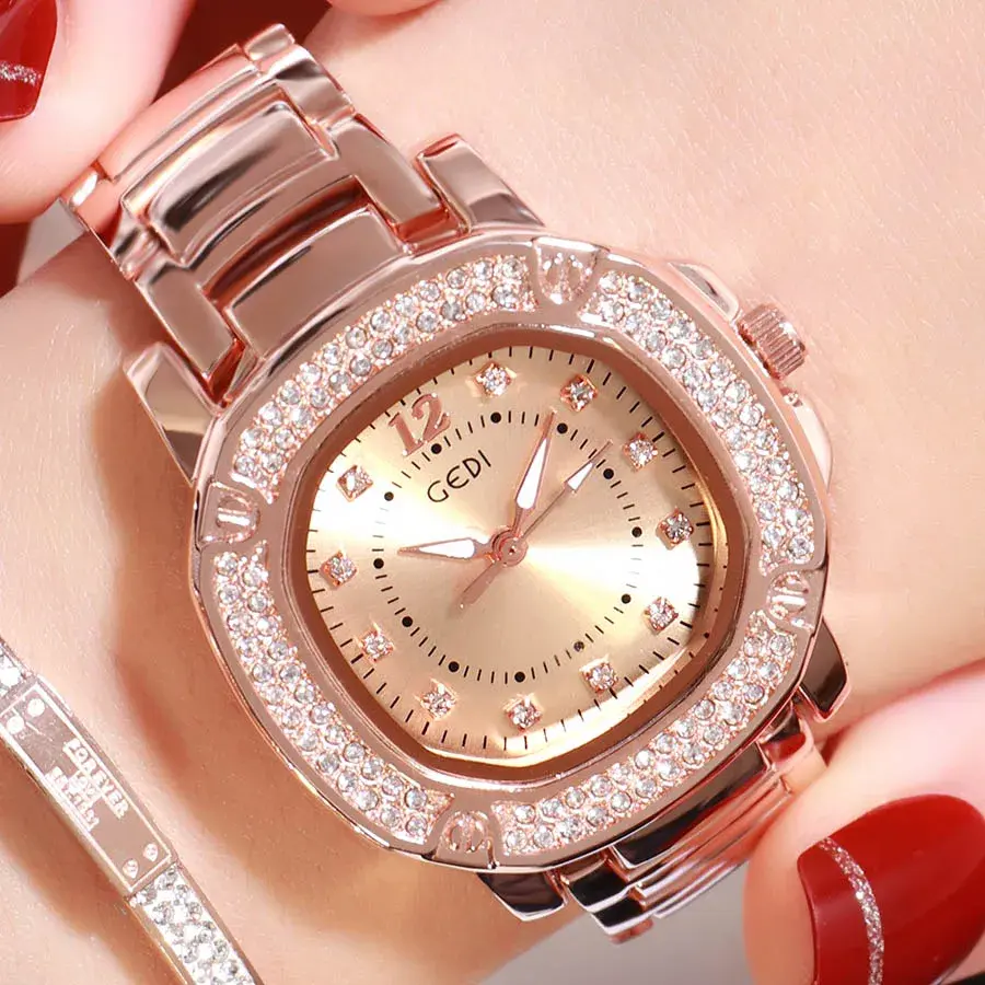 Luxury Top Brand Women Watches Creative Square Rhinestone Dimond Quartz Wristwatch for Lady Waterproof Female Dress Clock Gift