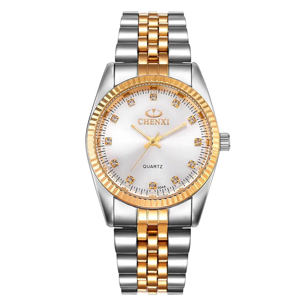 CHENXI Luxury Men Watch Silver Between the Gold Rhinestone Lover's Wristwatch Nail Strap Classic Retro Man Women Business Watch