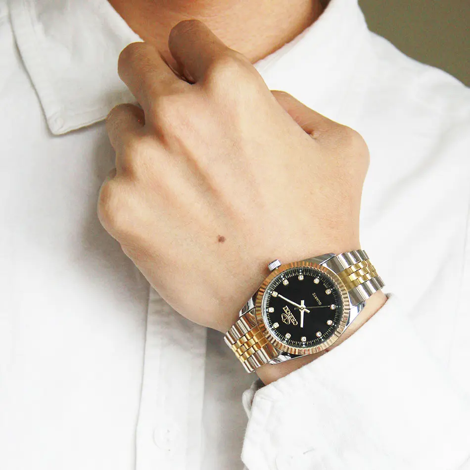 CHENXI Luxury Men Watch Silver Between the Gold Rhinestone Lover's Wristwatch Nail Strap Classic Retro Man Women Business Watch