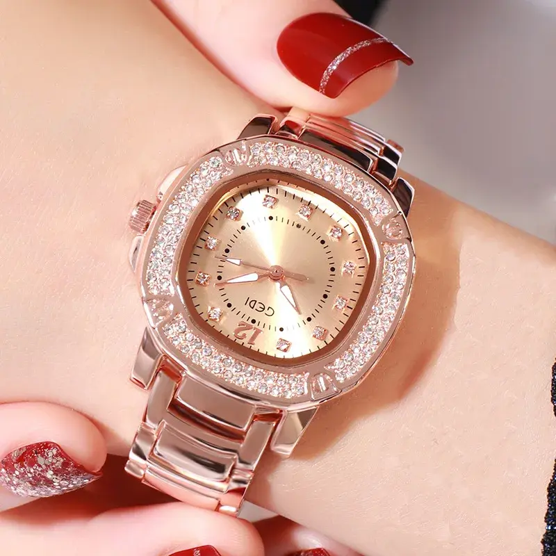 Luxury Top Brand Women Watches Creative Square Rhinestone Dimond Quartz Wristwatch for Lady Waterproof Female Dress Clock Gift