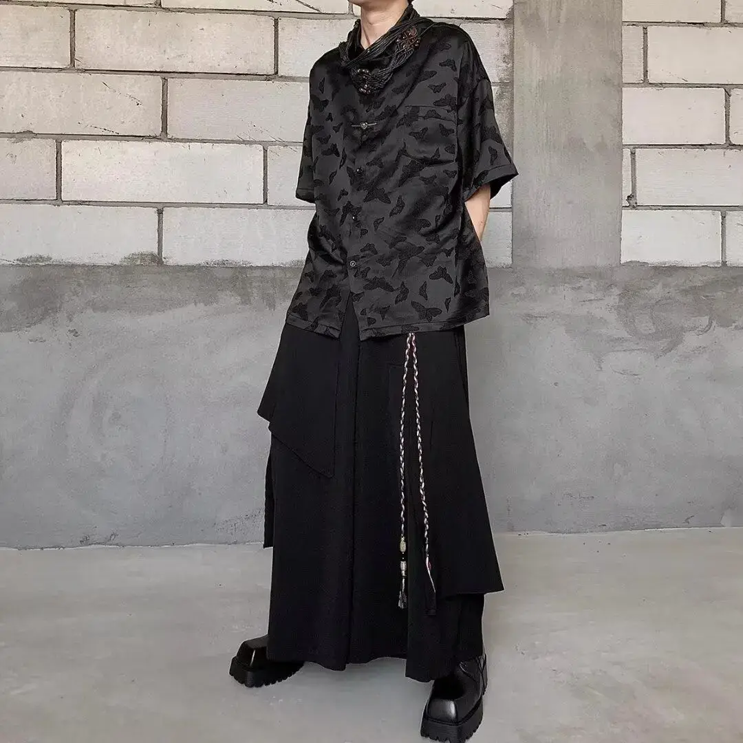 Unique Design Japan Harajuku Avant-Garde Pants for Men Streetwear Artistic Y2k Black Unisex Casual Wide-Leg Baggy Trousers