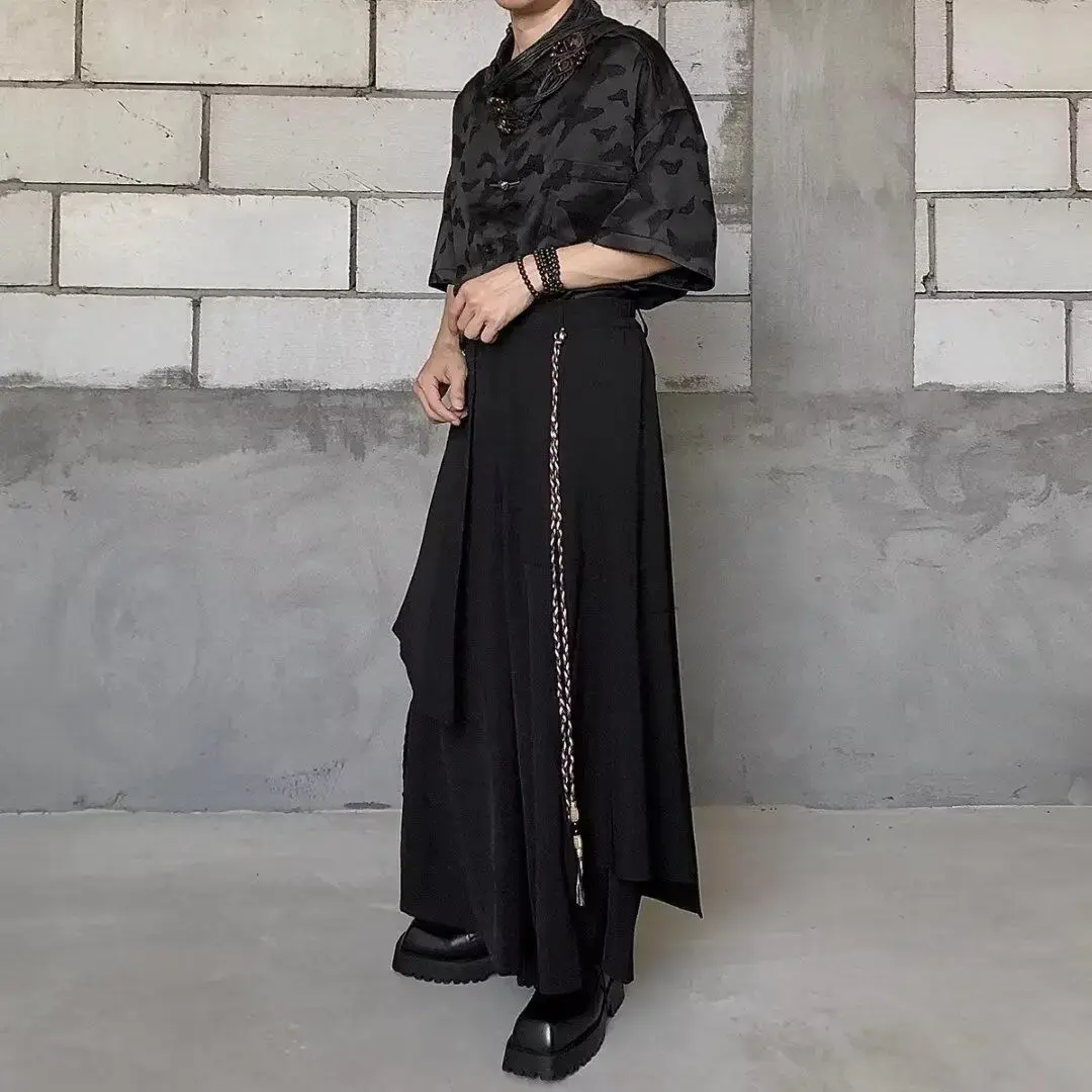 Unique Design Japan Harajuku Avant-Garde Pants for Men Streetwear Artistic Y2k Black Unisex Casual Wide-Leg Baggy Trousers