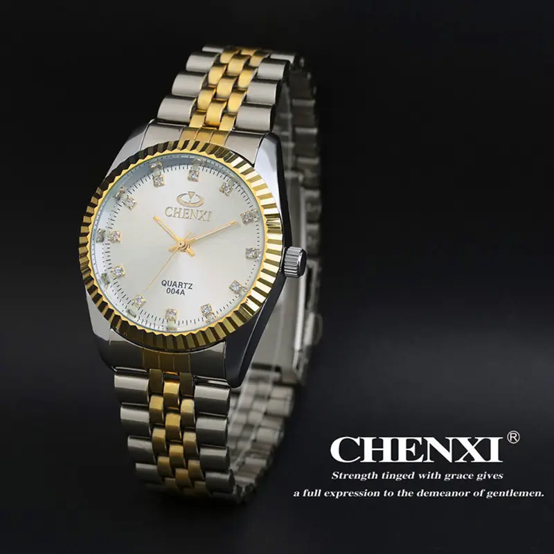 CHENXI Luxury Men Watch Silver Between the Gold Rhinestone Lover's Wristwatch Nail Strap Classic Retro Man Women Business Watch