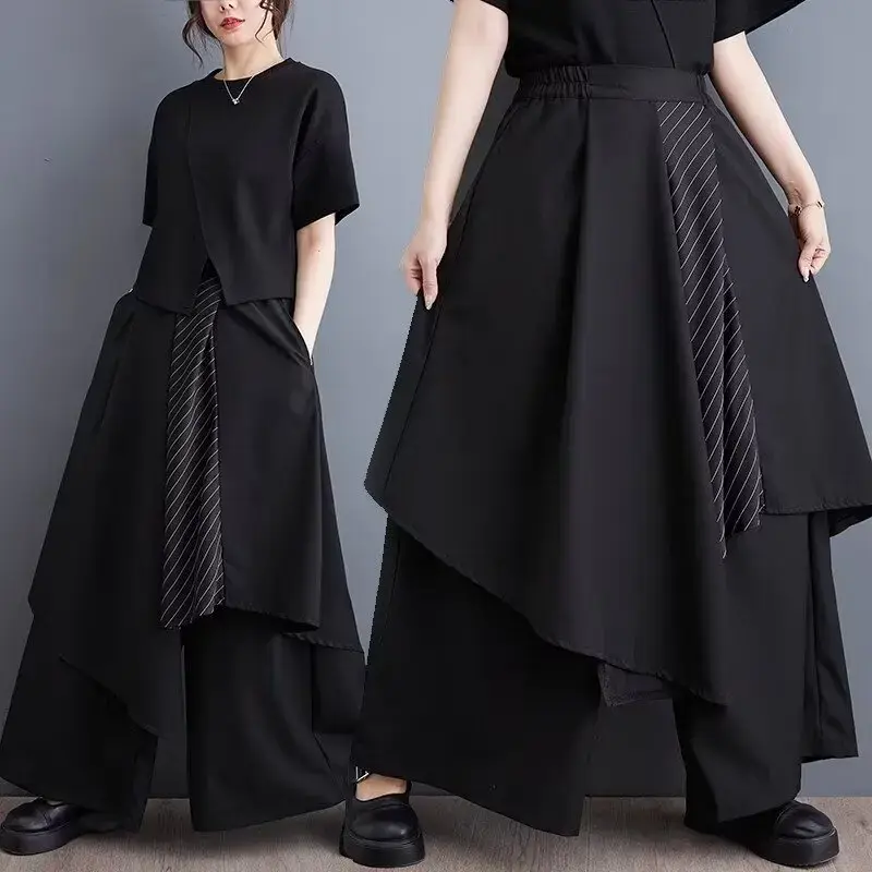 Streetwear Women's Skirt Pants Y2k Stylish Harajuku Fashion Punk Gothic Baggy Trousers for Women Irregular Design Wide Leg